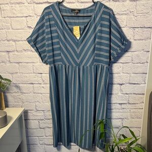 Suzanne Betro Teal Striped Midi Dress